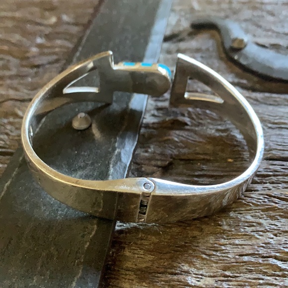 VINTAGE MEXICO TAXCO STERLING S.TURQUOISE BRACELET - Picture 9 of 12